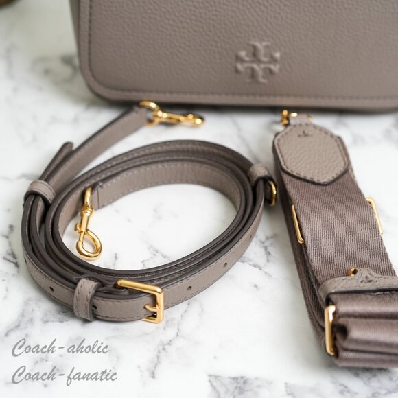 NWT Tory Burch Thea Pebbled Leather Flap Crossbody Shoulder Bag in Gray Hero - Picture 11 of 11